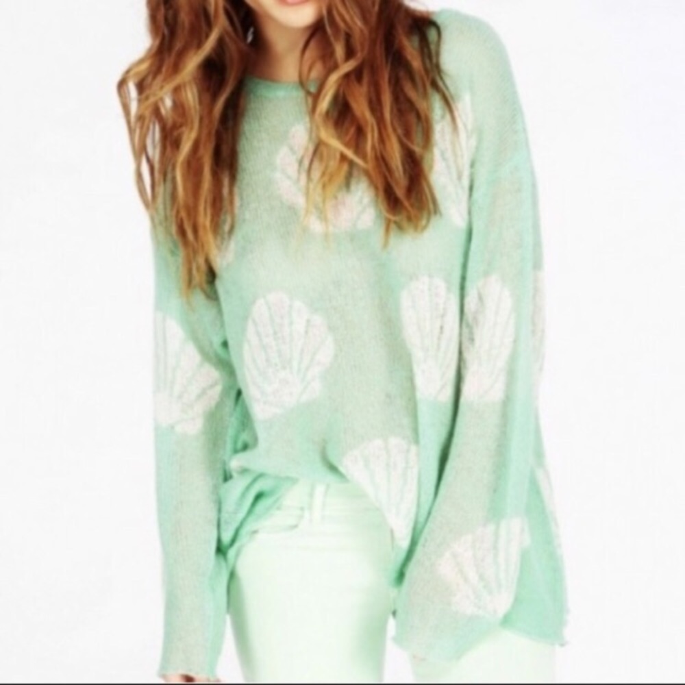 Wildfox White Label Sea Green Shell Baby Roadie Sweater
